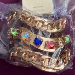 Body Rhythm Costume Cuffed Bracelet Faux Gold Multicolored Gem